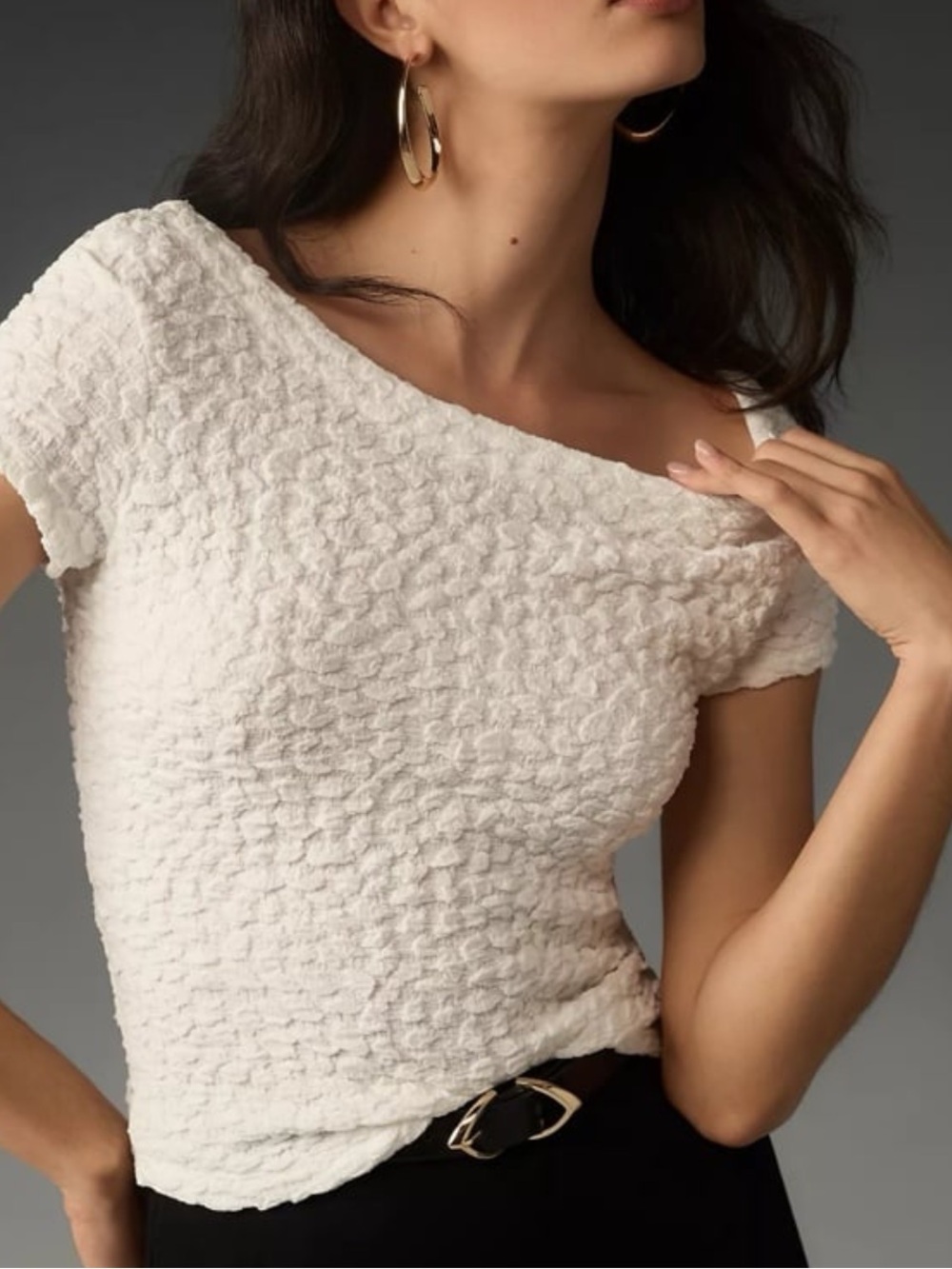 Anthropologie Maeve Cream Socialite Popcorn Textured Knit Tee Size Medium